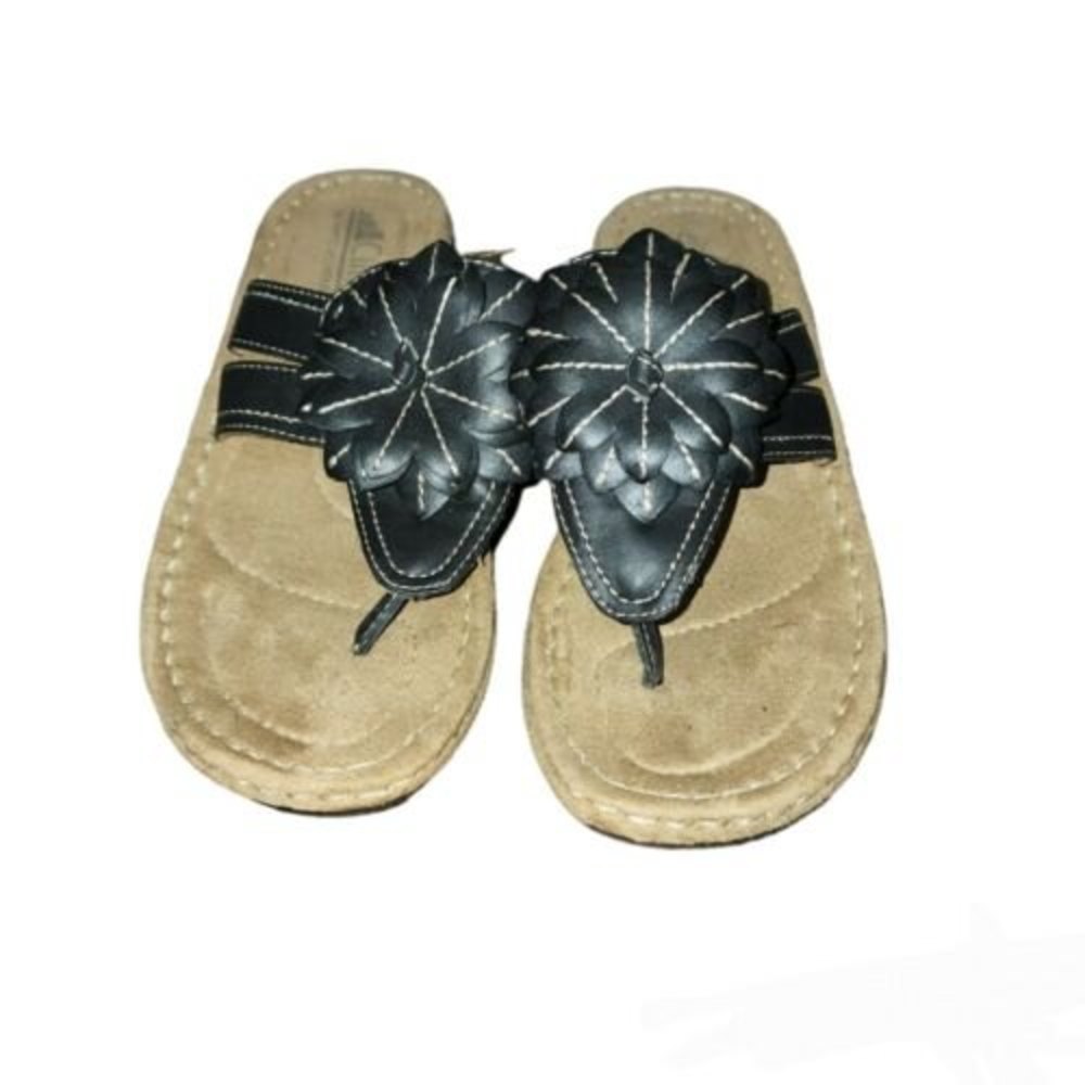 Cliffs By White Mountain Black Tan Flip Flops Thong Sandals Flower Womens 6.5 M